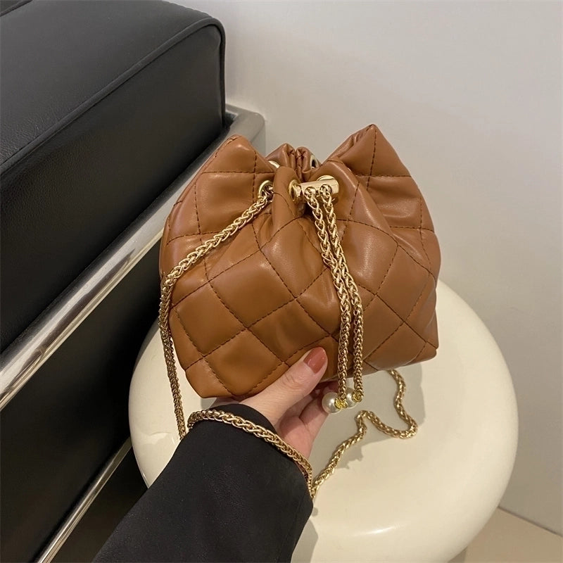 Women's Pu Leather Argyle Classic Style String Crossbody Bag