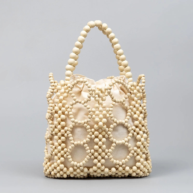 Women's Medium Summer Maple Solid Color Vacation String Straw Bag