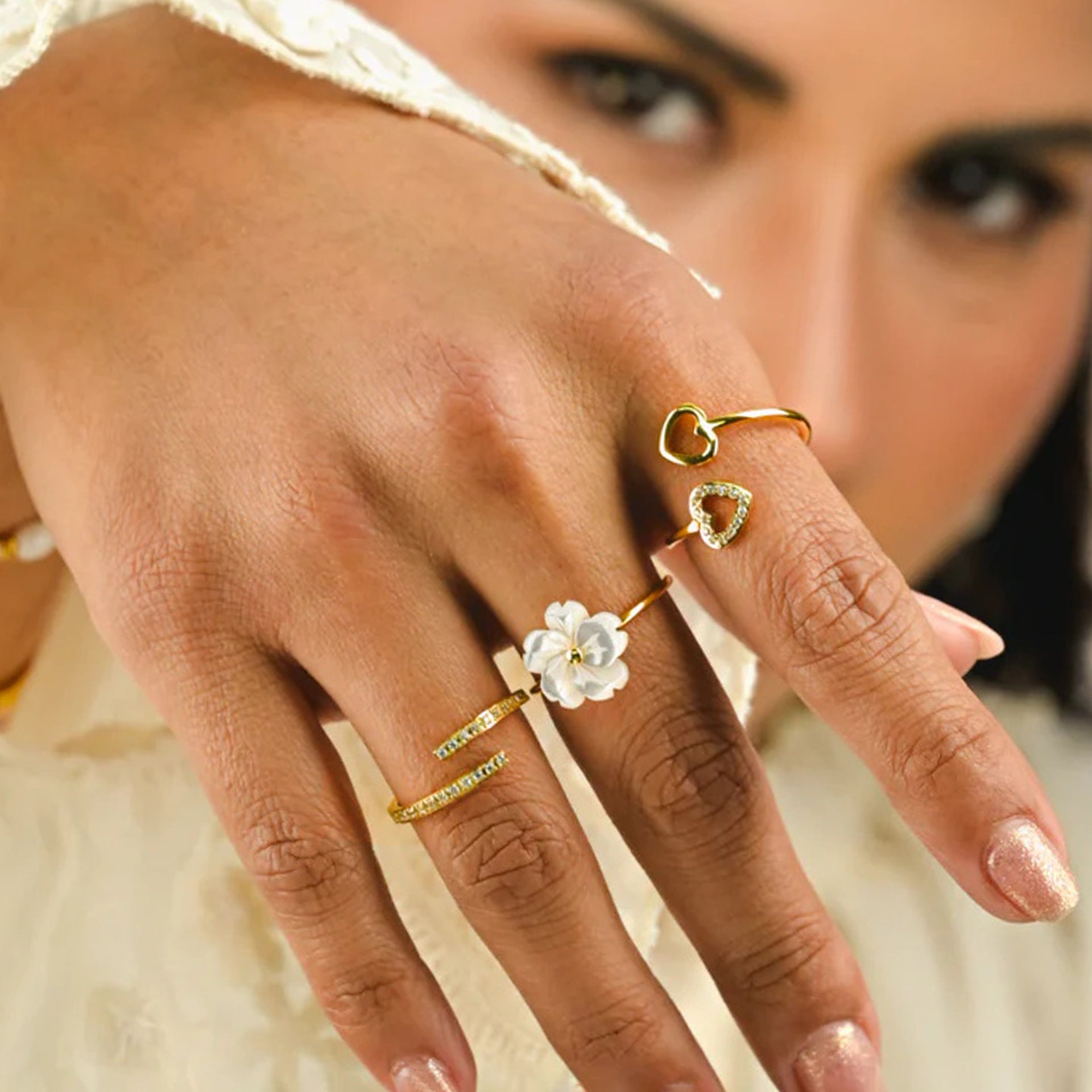 Stainless Steel Flower Ring Female Niche Design Ring Titanium Steel Jewelry Bracelet Rings