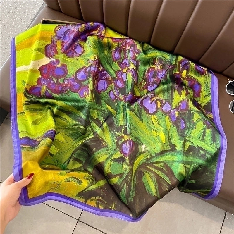 Women's Elegant Sweet Minimalist Color Block Satin Printing Floral Silk Scarf