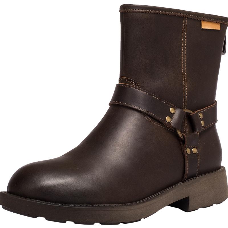 Waxing Leather Buckle Boots Handmade British Boots Fleece Lined Snow Boots Black/White/Coffee