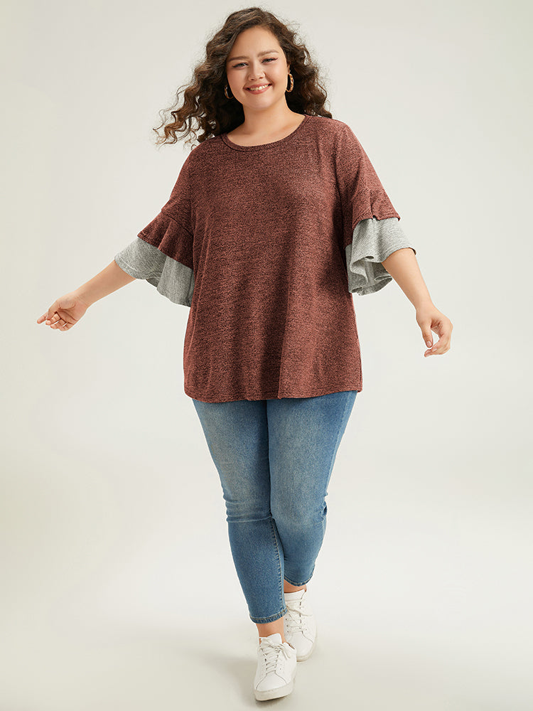Contrast Layered Flutter Sleeve T-shirt