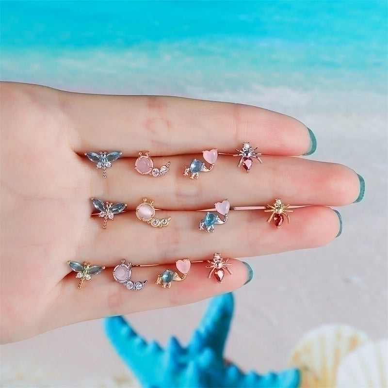 Pastoral Animal Brass Gem Earrings Ear Studs