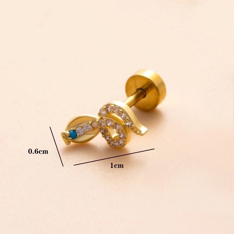 1 Piece Ear Cartilage Rings & Studs Minimalist Classic Style Heart Shape Snake Butterfly Copper Polishing Inlay Zircon 18K Gold Plated Ear Cartilage Rings & Studs