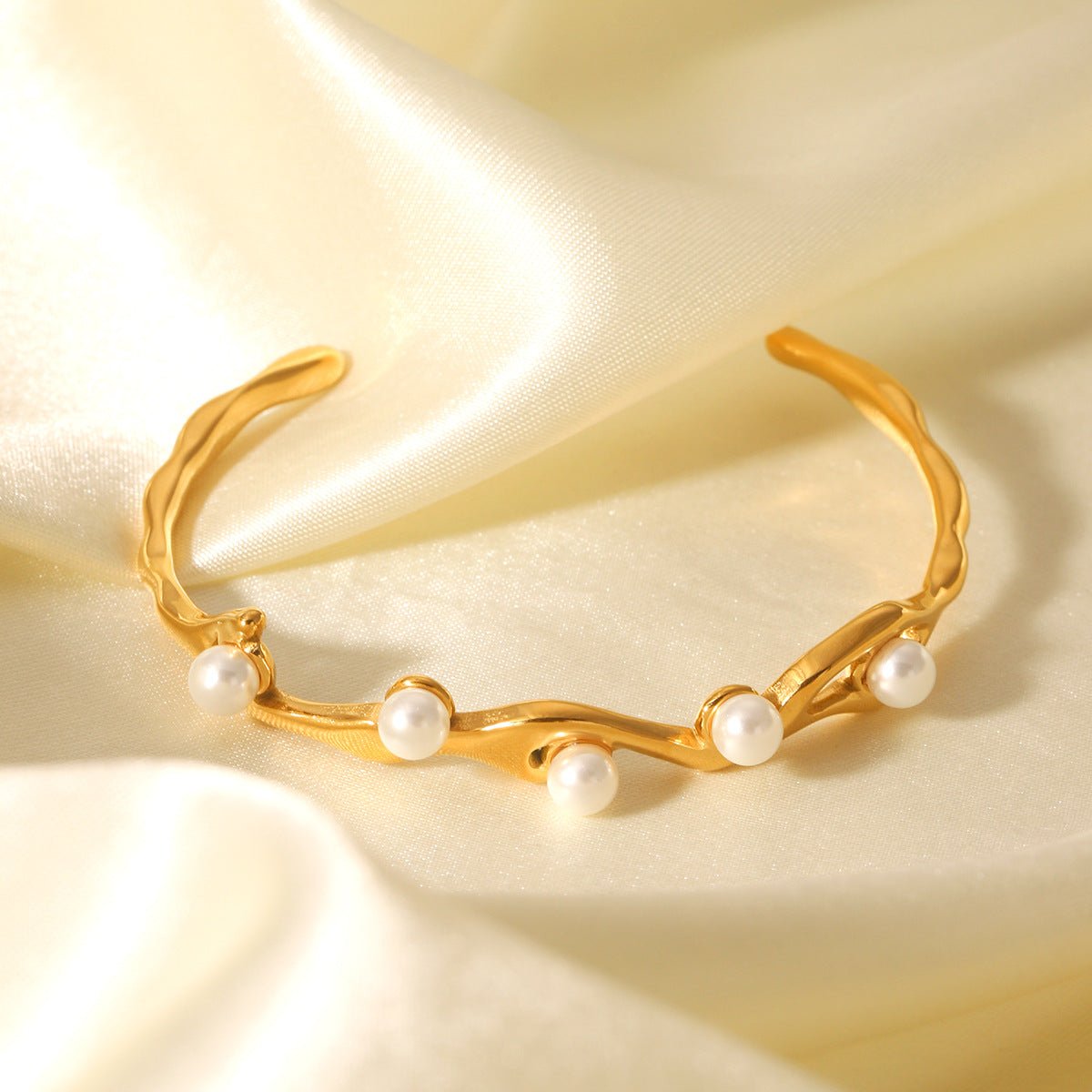 Stainless Steel Bracelet Irregular Pearl Open Bracelet Titanium Steel Jewelry