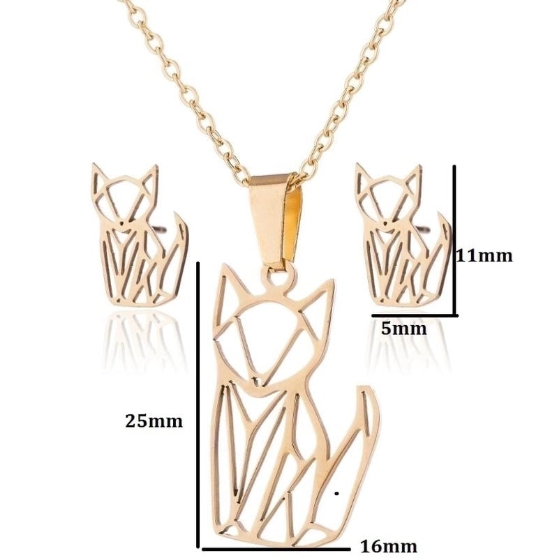 Fashion Geometric 201 Stainless Steel 18K Gold Plated Plating Earrings Necklace