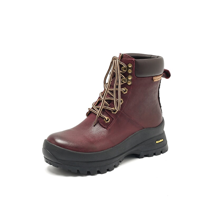 Women's High Top Combat Boots Cowhide Lace-up Ankle Boot in Yellow/Black/Purple
