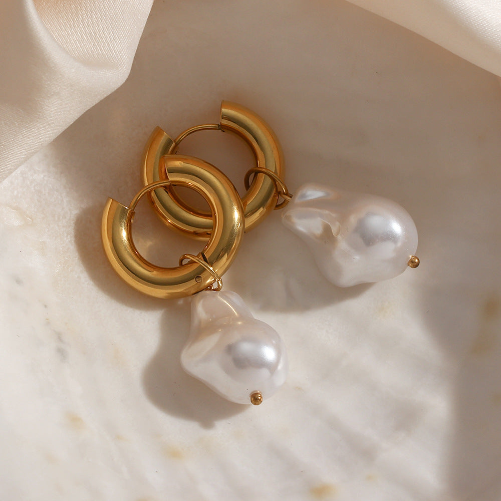 Fashion Ellipse Droplet Stainless Steel 18K Gold Plated Earrings