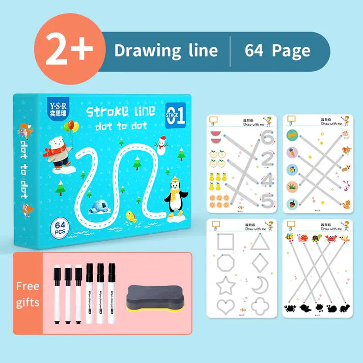 Reusable Magical Tracing Workbook with Pen and Eraser Set (64 Pages)