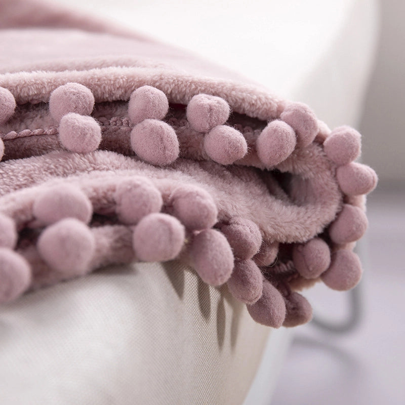 Tassel Ball Solid Color Blanket Sofa Dormitory Blanket Gift Air Conditioning Blanket
