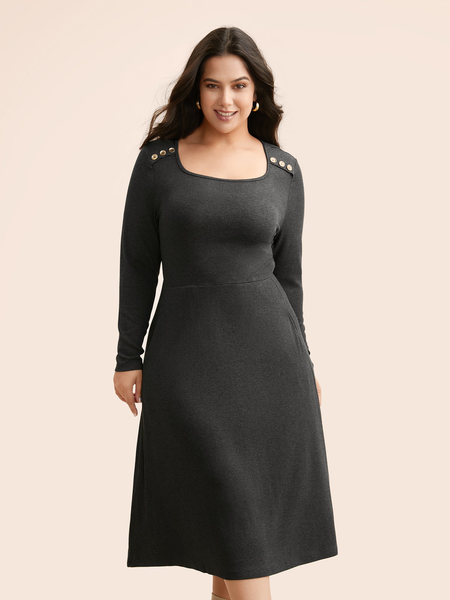 Supersoft Essentials Button Shoulder Midi Dress