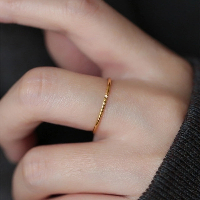 Minimalist Circle Titanium Steel Plating Inlay Zircon Rings 1 Piece