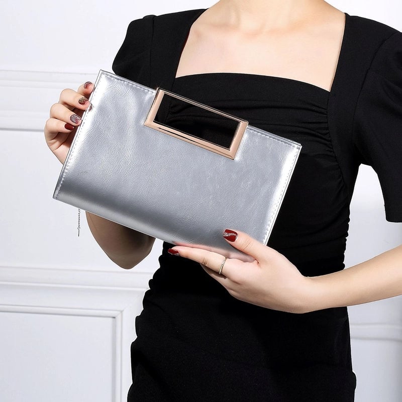 New PU Women Hand Bag Simple Square Buckle Hardware Hand Crosbody Bag