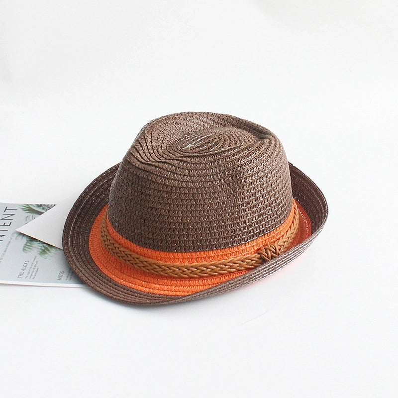 Children Unisex Fashion Color Block Crimping Straw Hat