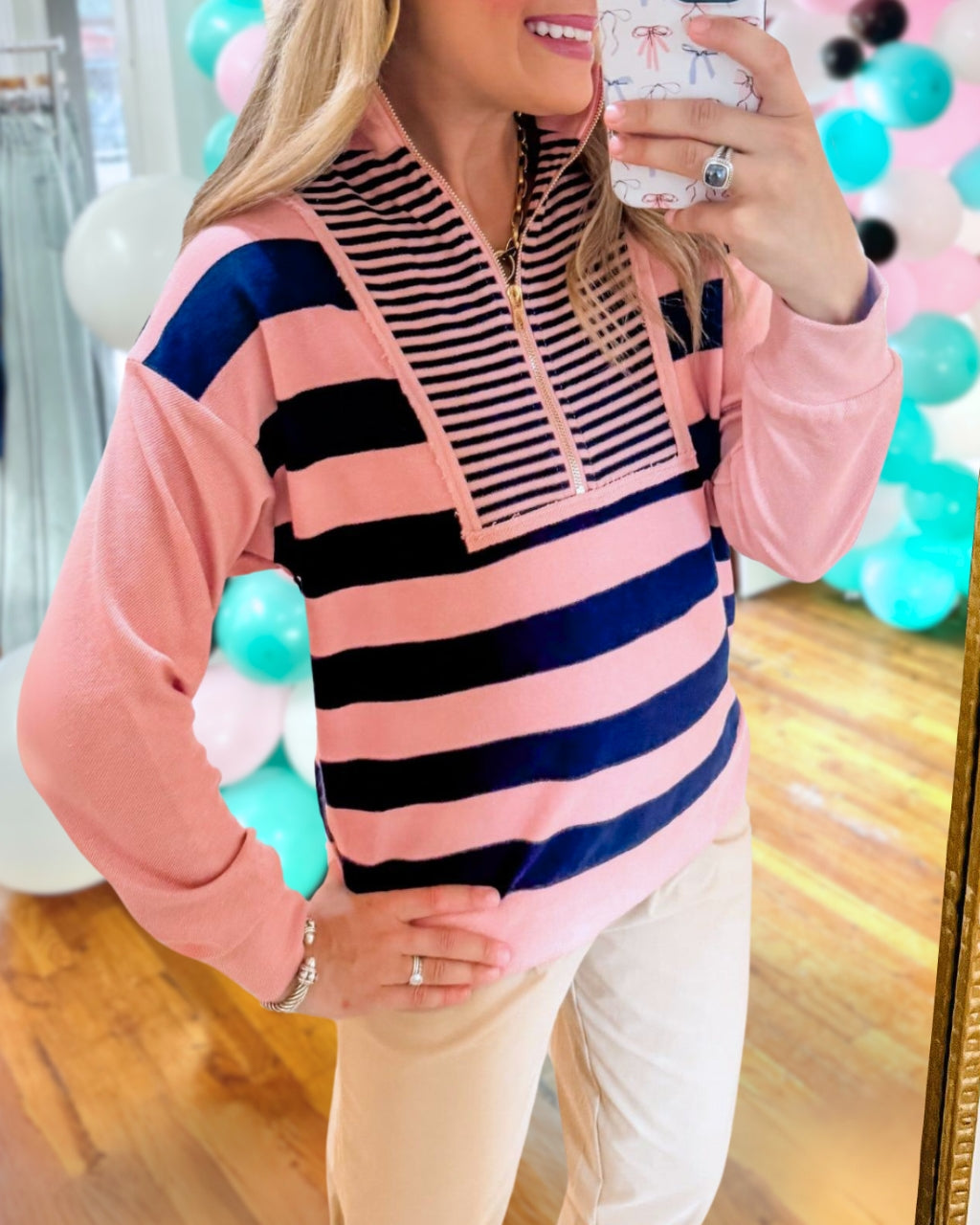 Terry Reverse Striped Pullover