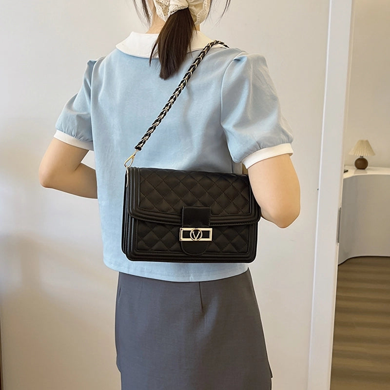 Women's Medium Pu Leather Solid Color  Basic Classic Style Square Flip Cover Crossbody Bag