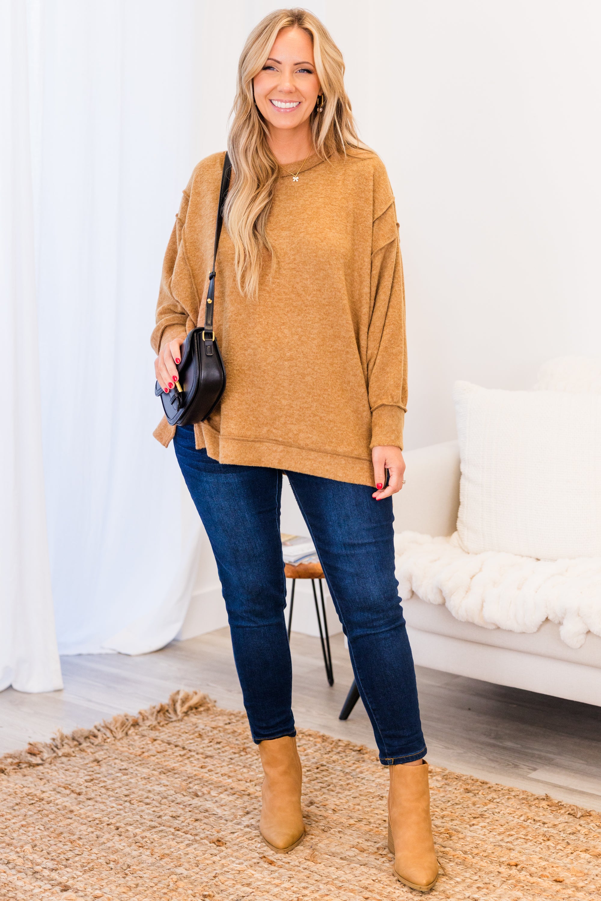 Say Hello Sweater. Deep Camel