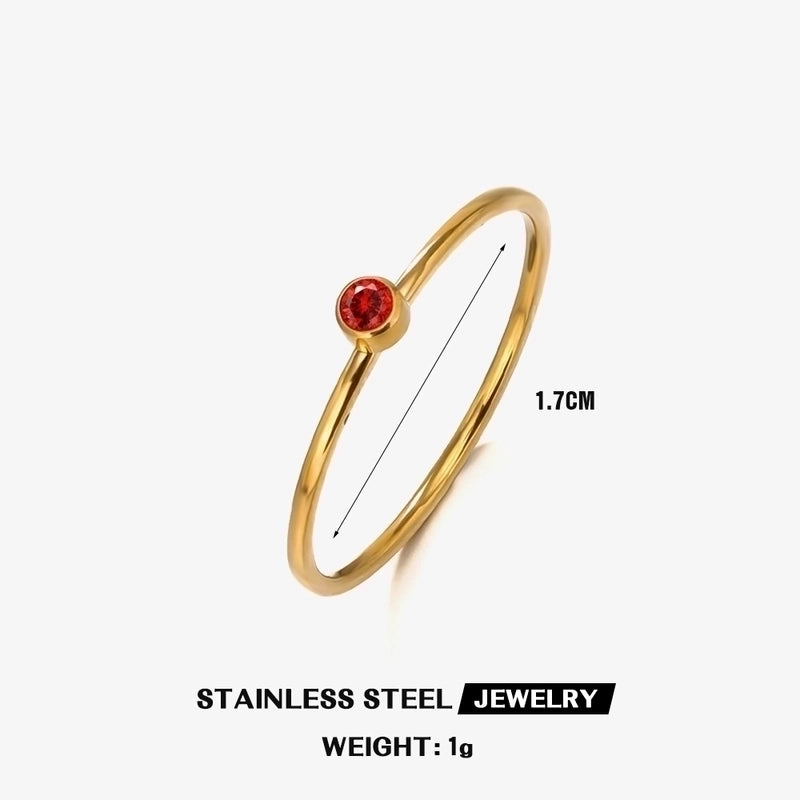 304 Stainless Steel 18K Gold Plated Minimalist Plating Inlay Round Rhinestones Birthstone Rings
