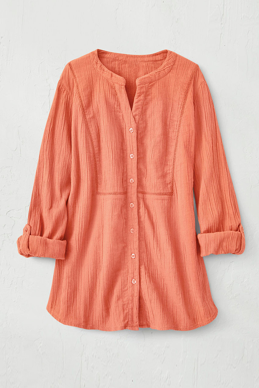 Crinkle Cotton Openwork Big Shirt