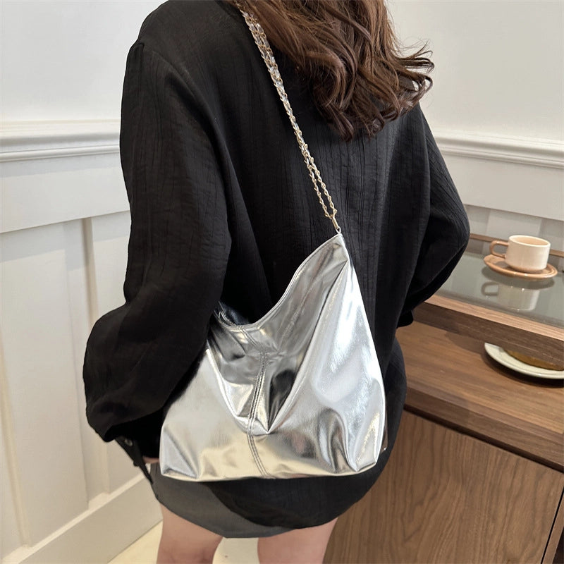 Women's Large Pu Leather Solid Color Basic Classic Style Zipper Bucket Bag