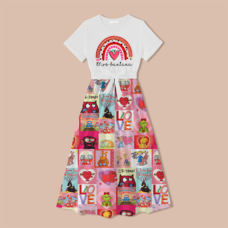 Personalized Rainbow Pencil  Apple Teacher One Piece Dress