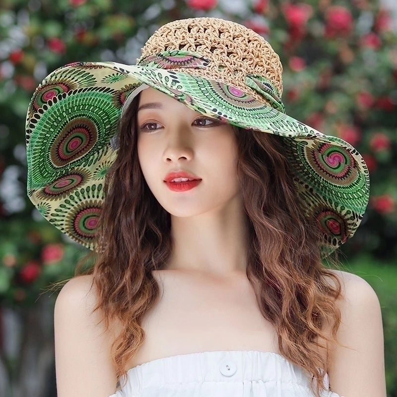 Women's Minimalist Color Block Printing Big Eaves Sun Hat
