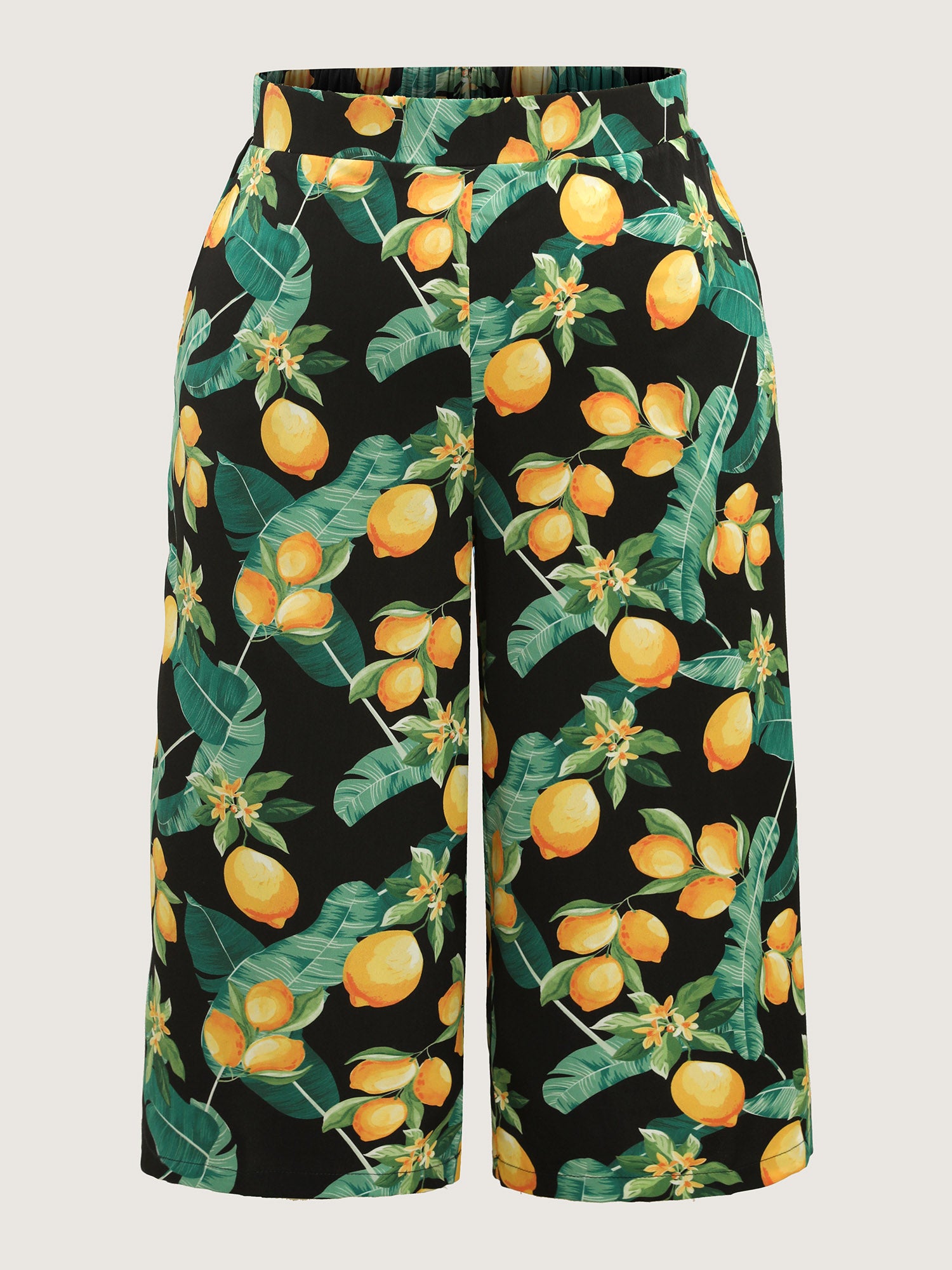 Citrus Print Wide-Leg Pants