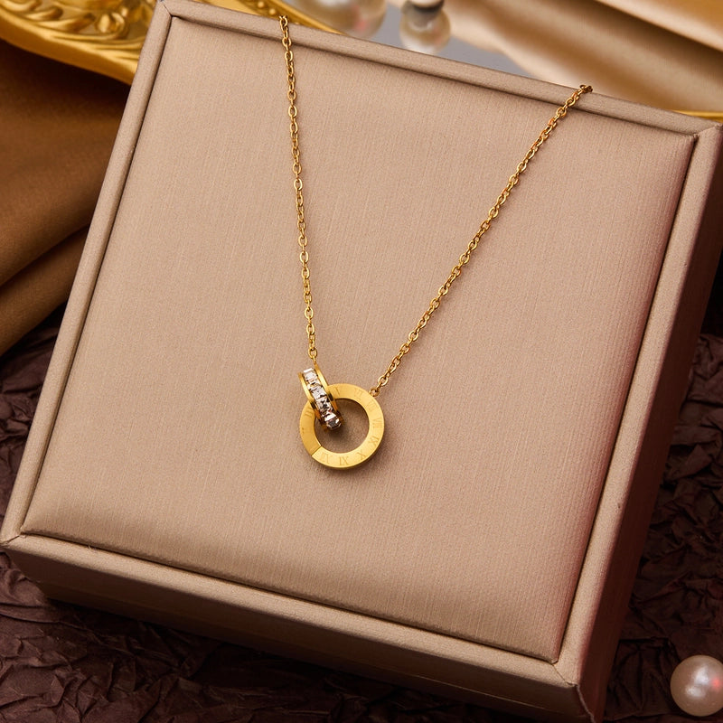 Elegant Minimalist Geometric Flower Bow Knot Titanium Steel Plating Pendant Necklace