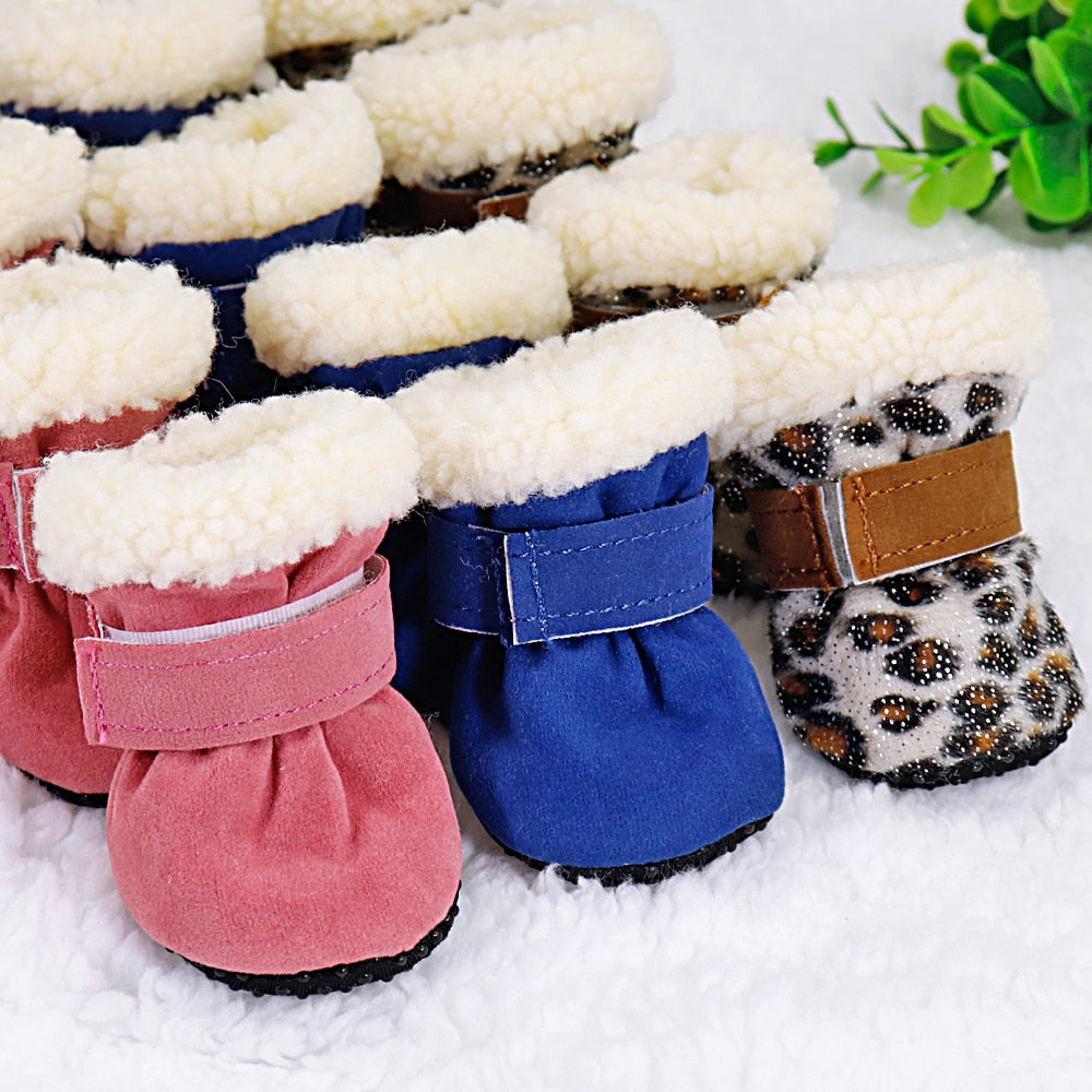 4pcs Furry Warm Dog Shoes