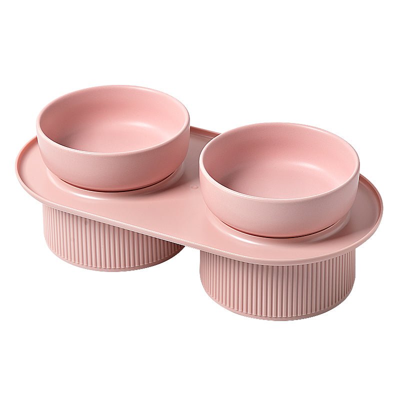 Pre Order - Ribbed Ceramic Double Pet Bowl 3pc Set - Emerald