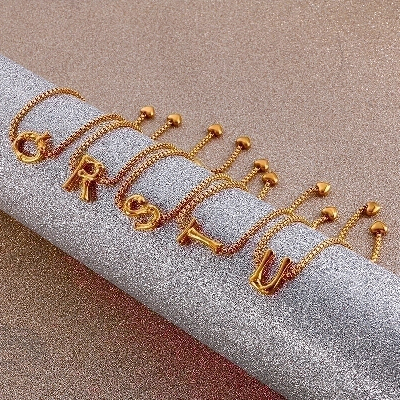 Casual Minimalist Letter Heart Shape Stainless Steel 18K Gold Plated Bracelets In Bulk