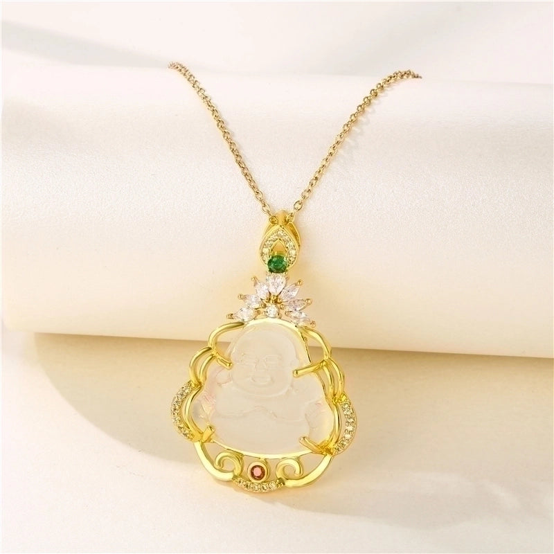 Stainless Steel Titanium Steel 18K Gold Plated INS Style Plating Inlay Sun Heart Shape Whale Zircon Pendant Necklace