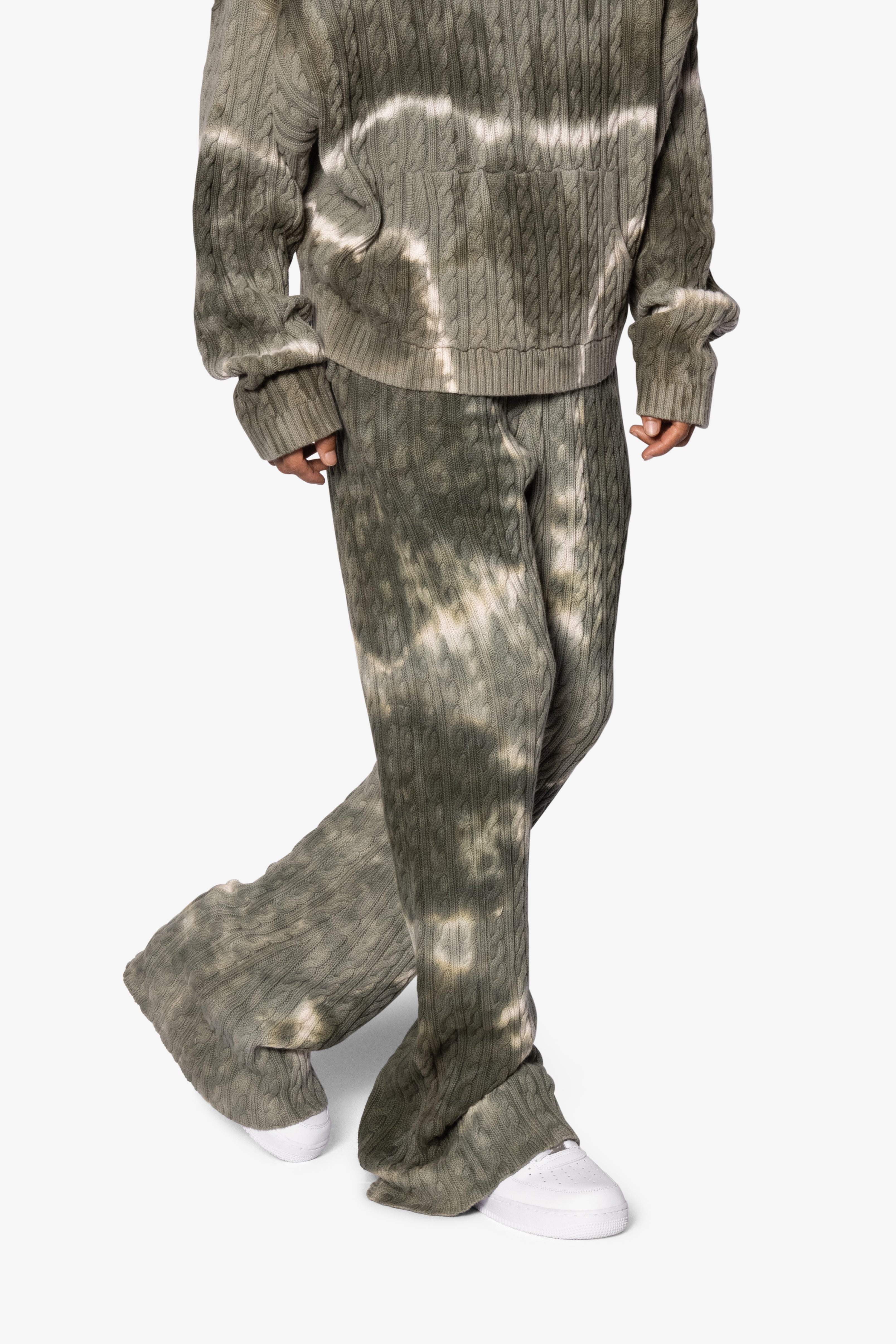 Tie Dye Cable Knit Sweatpants - Olive