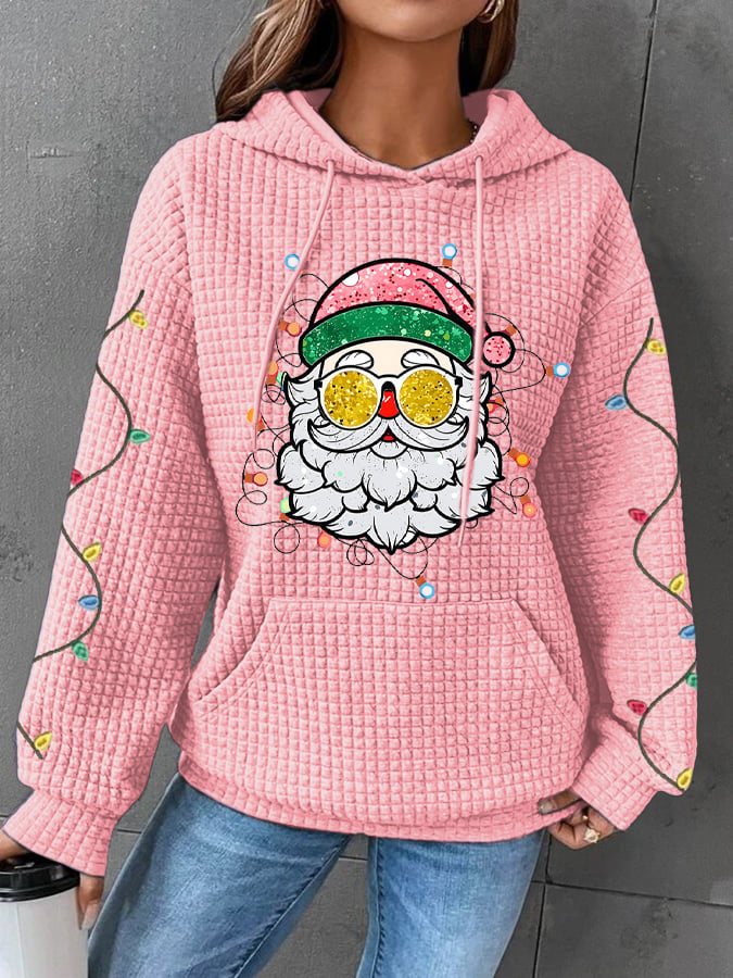 Women's Santa With Sunglasses Christmas Lights Print Casual Sweatshirt