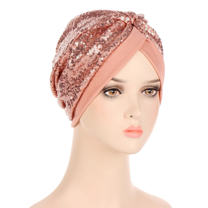 New Multi-color Sequined Front And Rear One Needle Sequined Headscarf Hat Fashion Closed Toe Cap