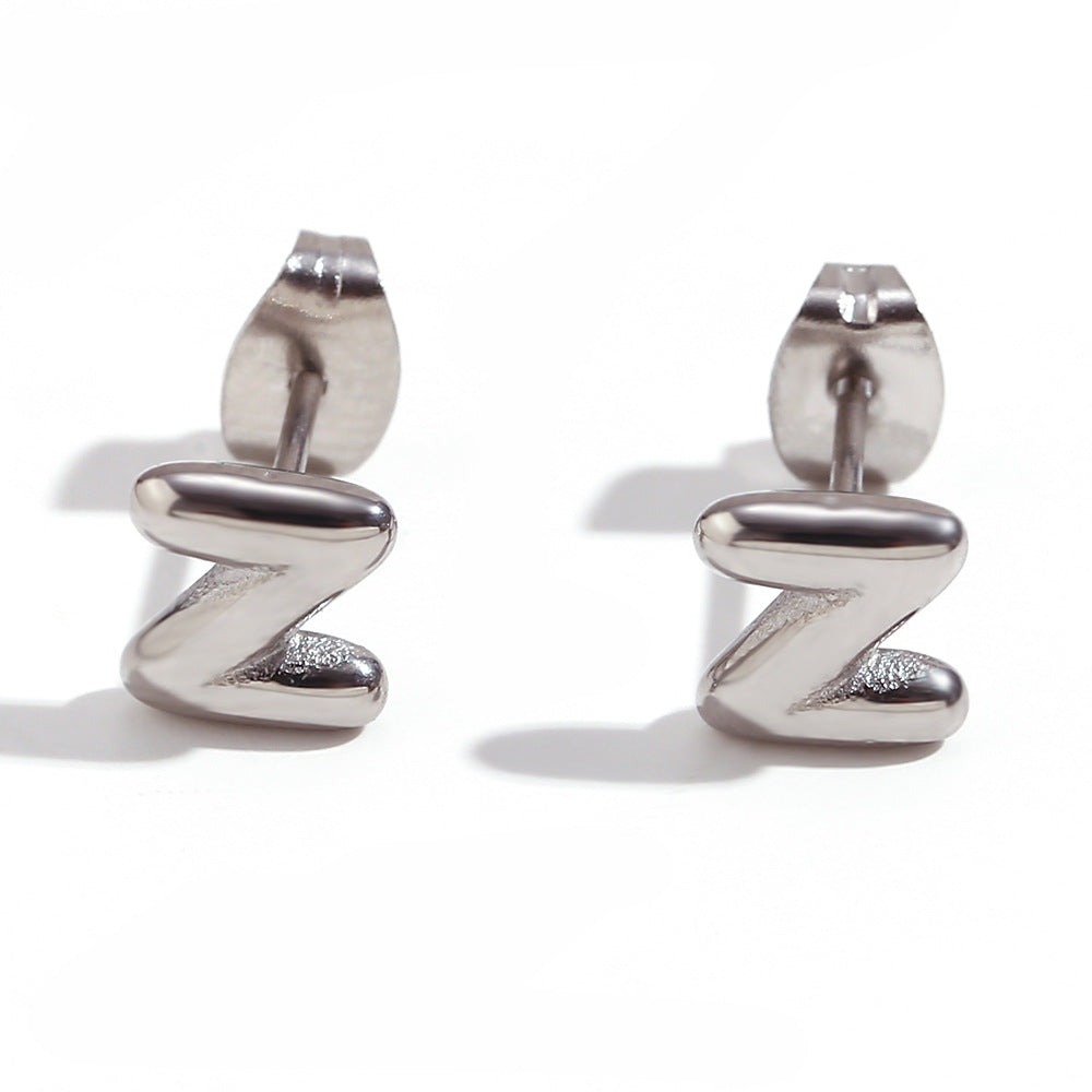 Minimalist Letter Number Geometric Text Stainless Steel 18K Gold Plated Stud Earrings