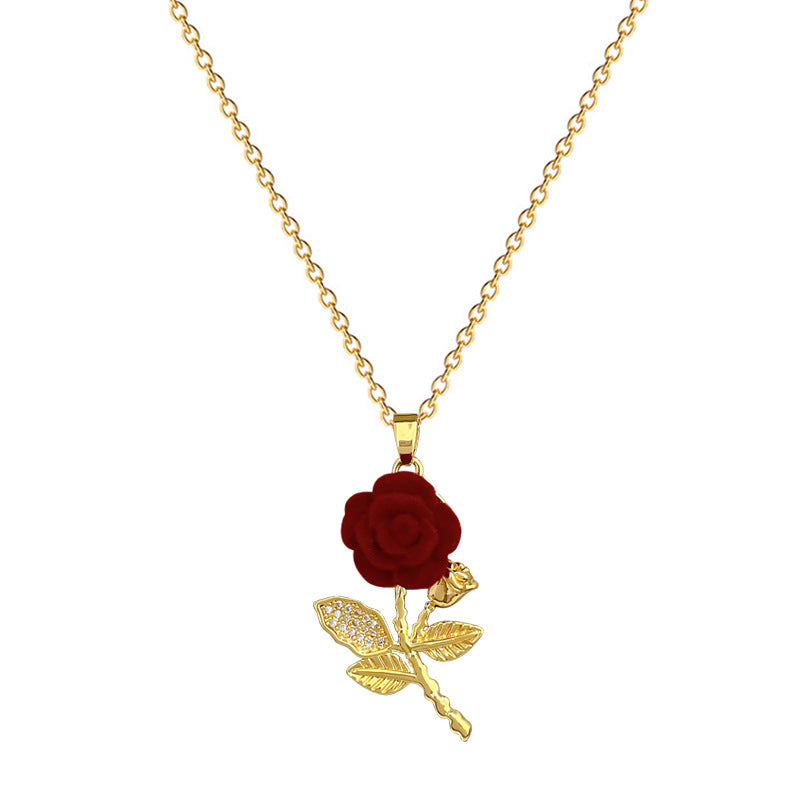 Rose Full Diamond Gorgeous Full Diamond Necklace Women'S Versatile Clavicle Chain Titanium Steel Chain