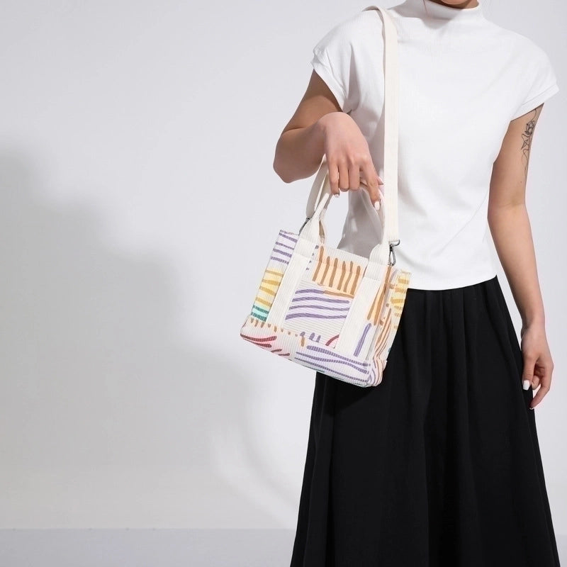 Women's Corduroy Stripe Streetwear Square Zipper Square Bag