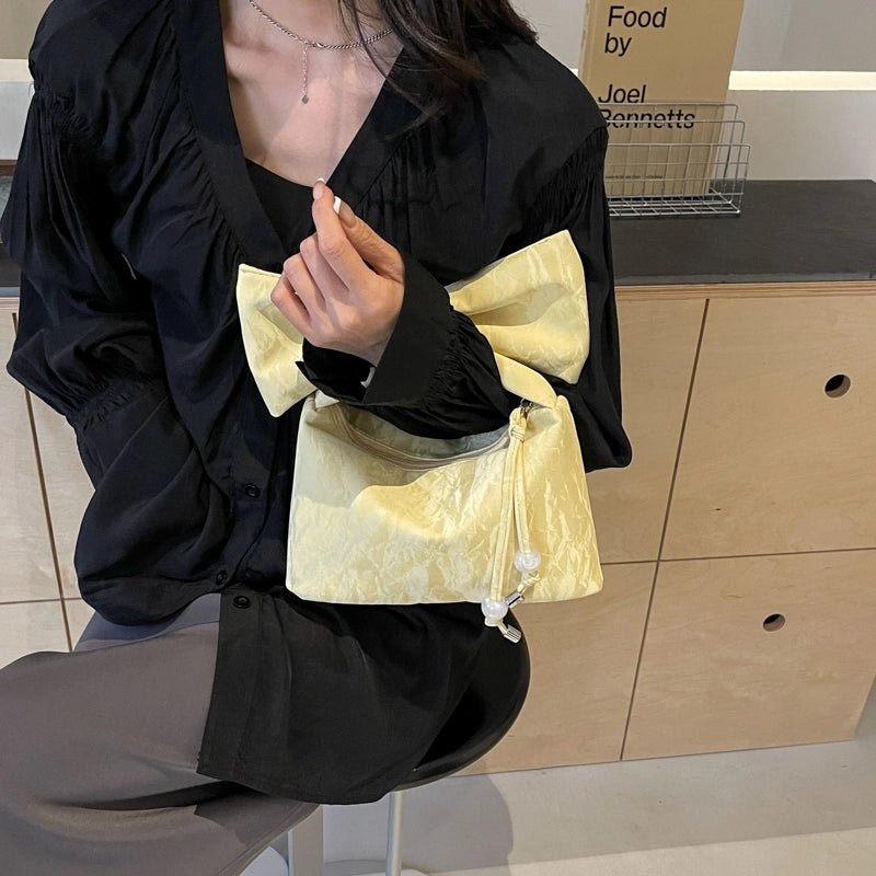 Women's Medium Pu Leather Solid Color Streetwear Bowknot Square Zipper Handbag