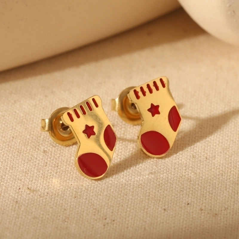 1 Pair Christmas Sweet Minimalist Christmas Tree Santa Claus Enamel 304 Stainless Steel 14K Gold Plated Ear Studs