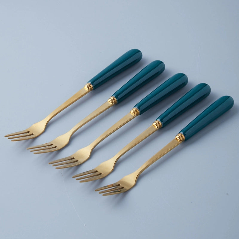 Simple Light Luxury Fruit Fork Spoon Ceramic Storage Cans Set Creative Fruit Sticks Household Stainless Steel Knife Fork Spoon