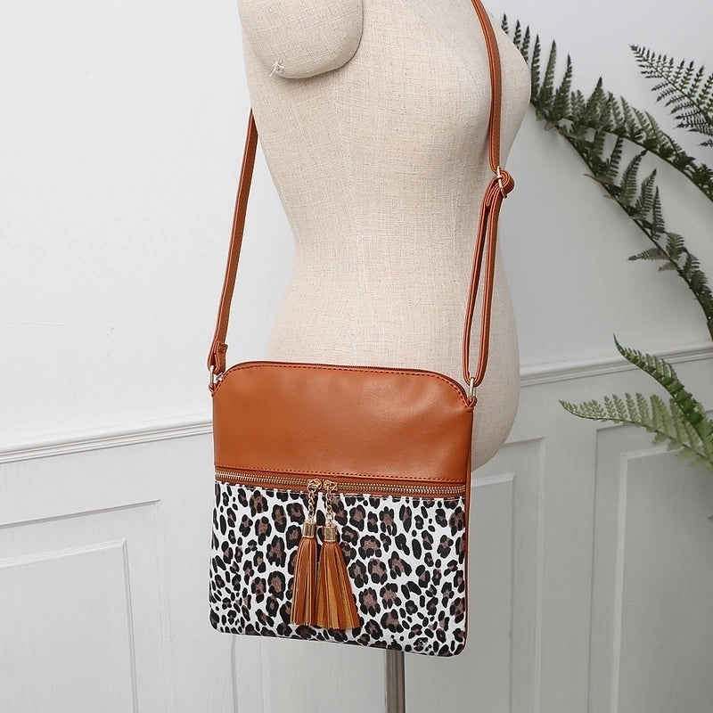 Women's Medium Pu Leather Leopard Fashion Square Zipper Crossbody Bag