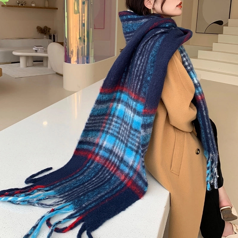 Popular Spring And Winter AC Scarf Warm Thickened Color Plaid Scarf Scarf Shawl Fashionable Western Style Outer Wear