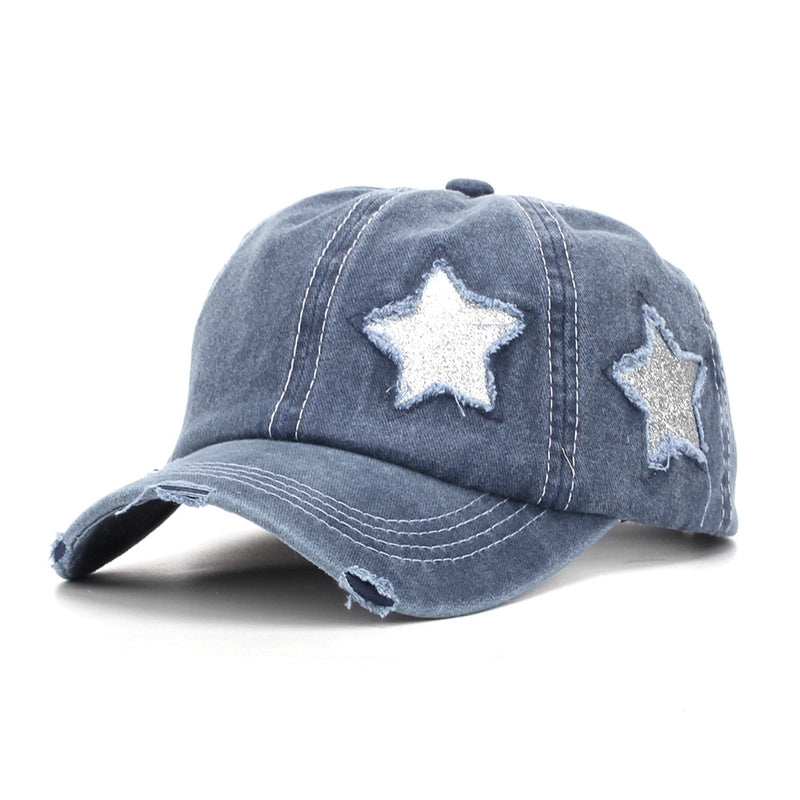 New Washed Old Baseball Cap Long Brim Sunshade Cap Cartoon Five-pointed Star Printed Outdoor Hat
