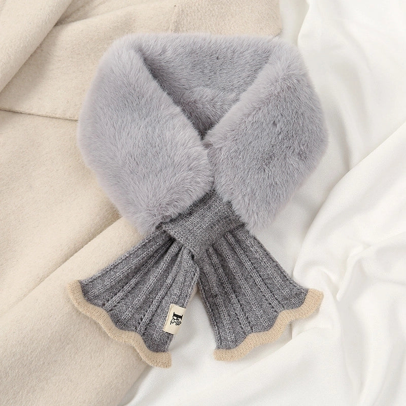 Women's Minimalist Classic Style Solid Color Faux Rabbit Fur Scarf