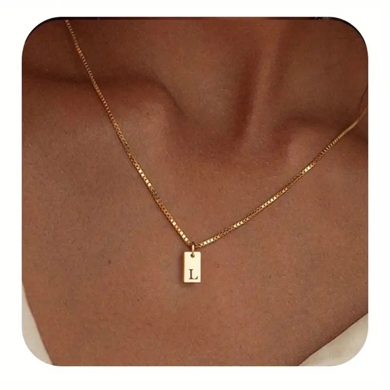 Titanium Steel Minimalist Letter Rectangle Plating Pendant Necklace