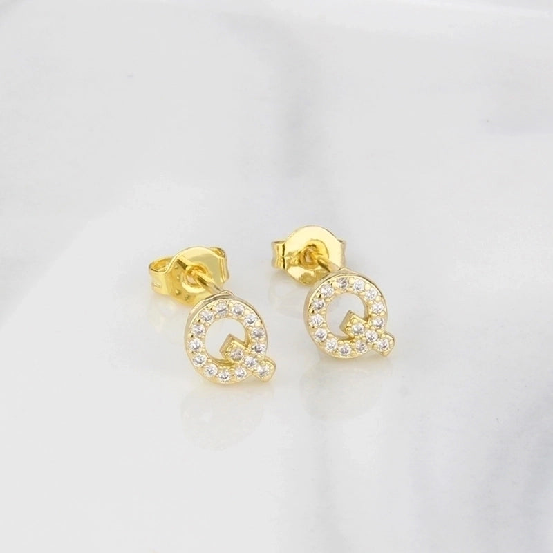 1 Pair Fashion Letter Inlay Copper Zircon Gold Plated Ear Studs