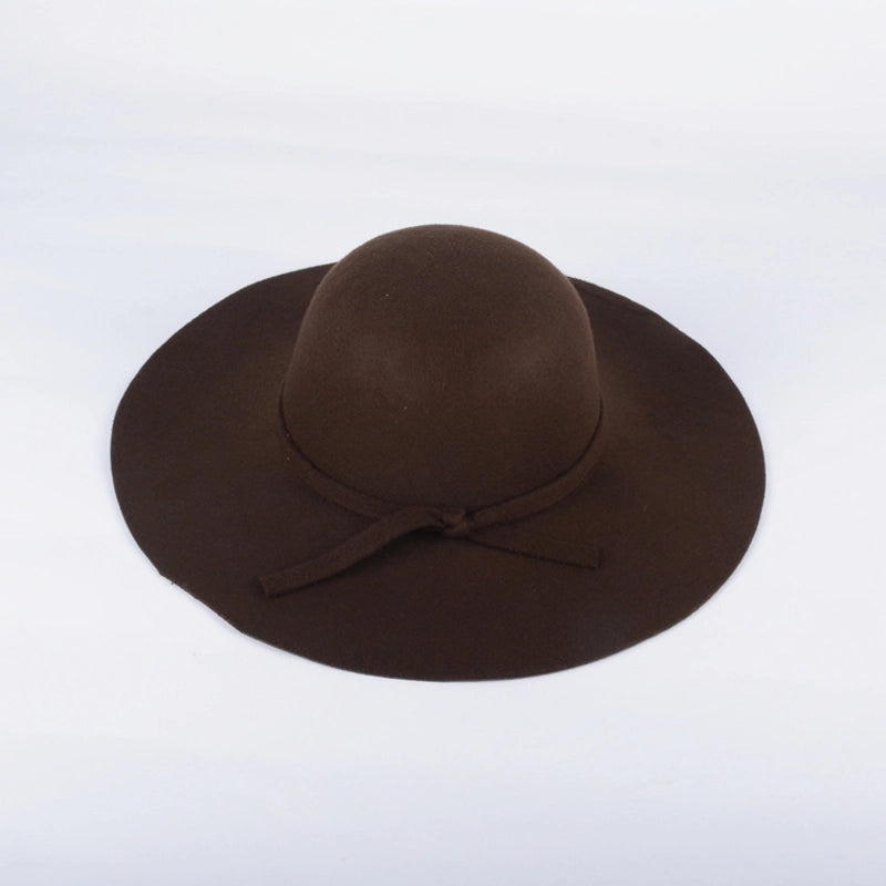 Black Retro Big Brim Hat Woolen Hat Female Autumn And Winter Trendy Casual Dome Top Hat Female