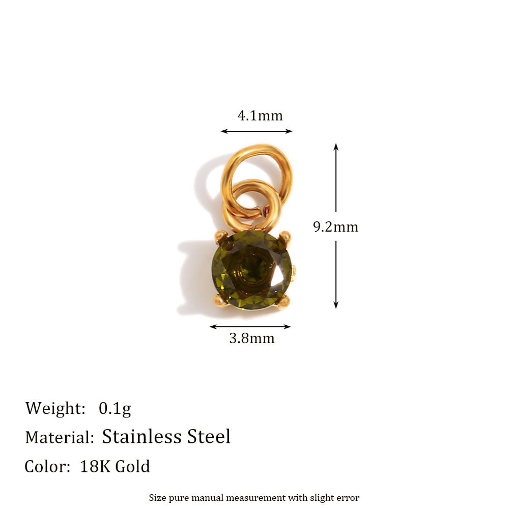 Simple And Versatile Colorful Diy Accessories Pendant Stainless Steel Plated 18K Gold Small Gemstone Pendant