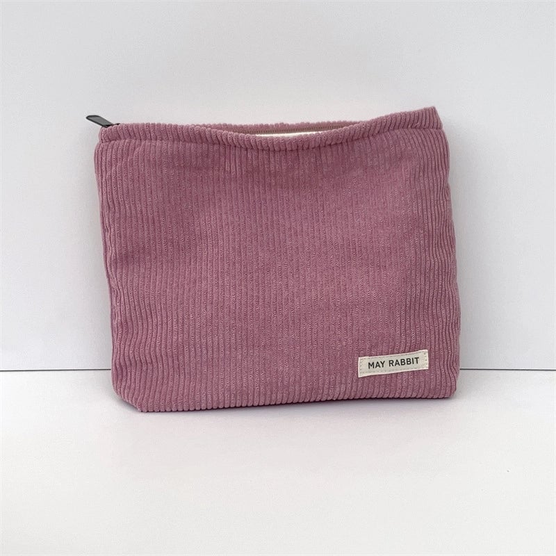 Women's Corduroy Letter Solid Color Basic Square Zipper Cosmetic Bag Clutch Bag